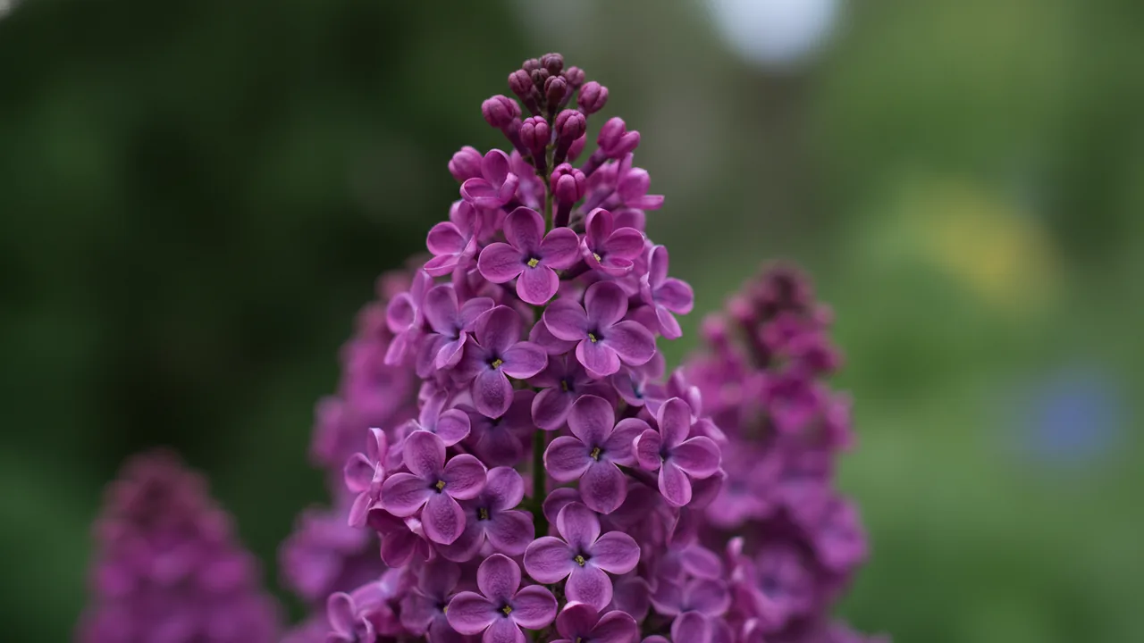 Yankee Doodle (Syringa vulgaris 'Yankee Doodle') - purple flowers, illustrated plant card