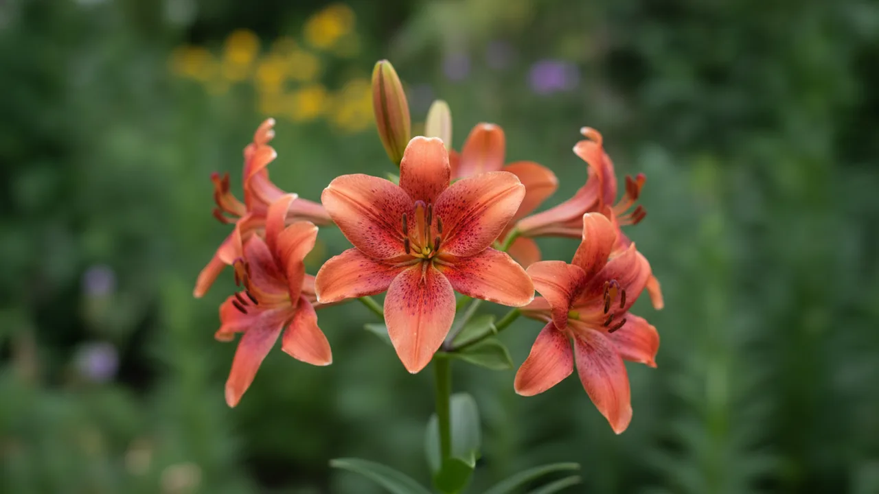 Asiatic Lily (Lilium) - orange flowers, illustrated plant card