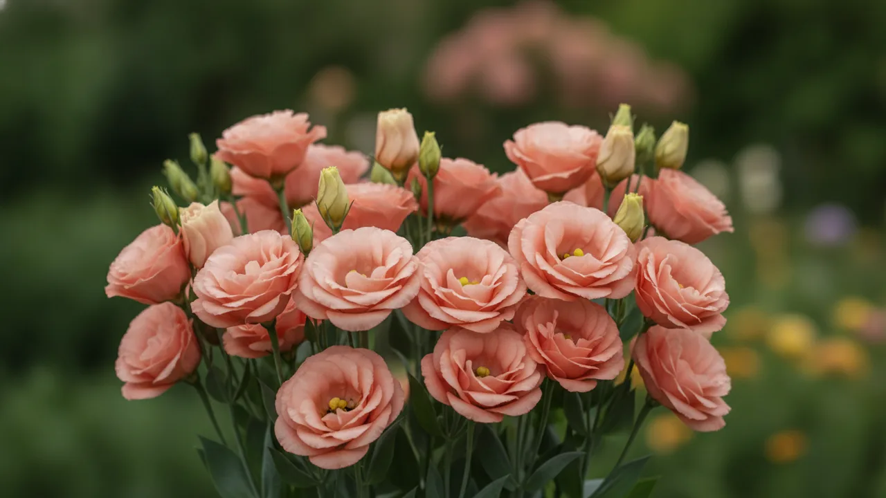 Apricot Lisianthus (Eustoma grandiflorum) - orange flowers, illustrated plant card
