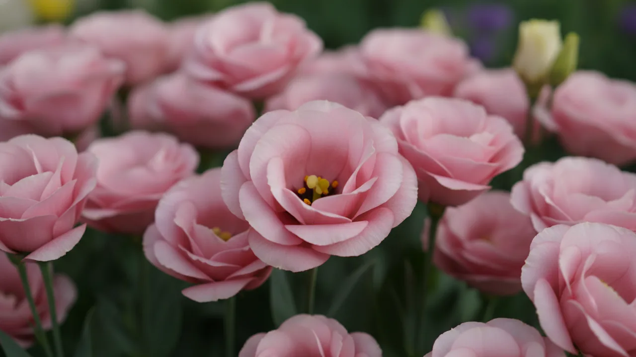 Pink Lisianthus (Eustoma grandiflorum) - pink flowers, illustrated plant card