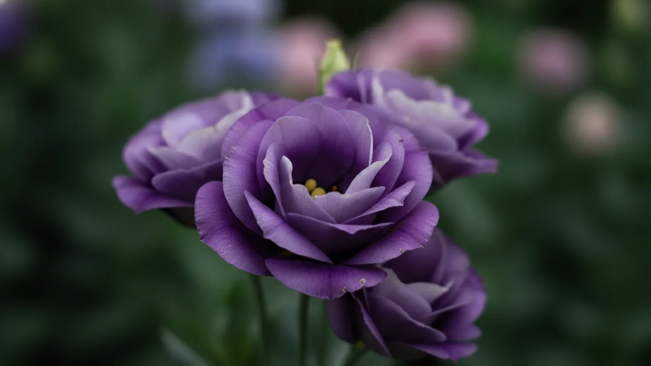 Lisianthus (Eustoma) - purple flowers, illustrated plant card