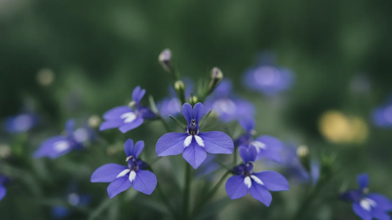 Crystal Palace (Lobelia erinus 'Crystal Palace') - blue flowers, illustrated plant card