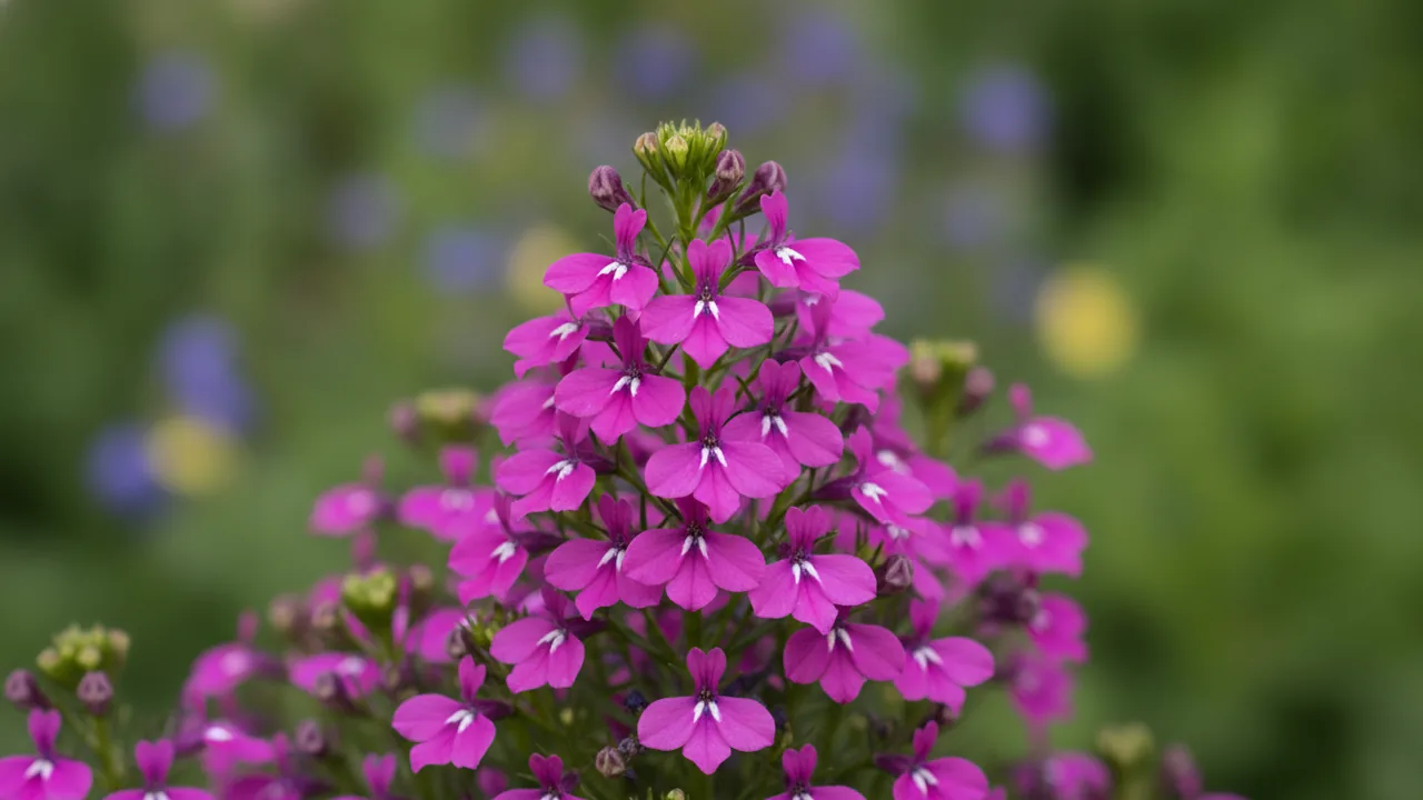 Rose Lobelia (Lobelia erinus) - pink flowers, illustrated plant card