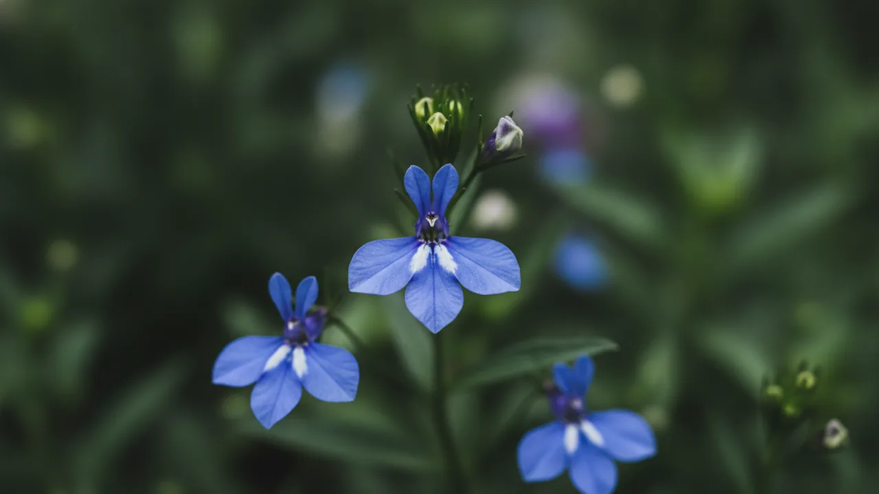 Sky Blue Lobelia (Lobelia erinus) - blue flowers, illustrated plant card