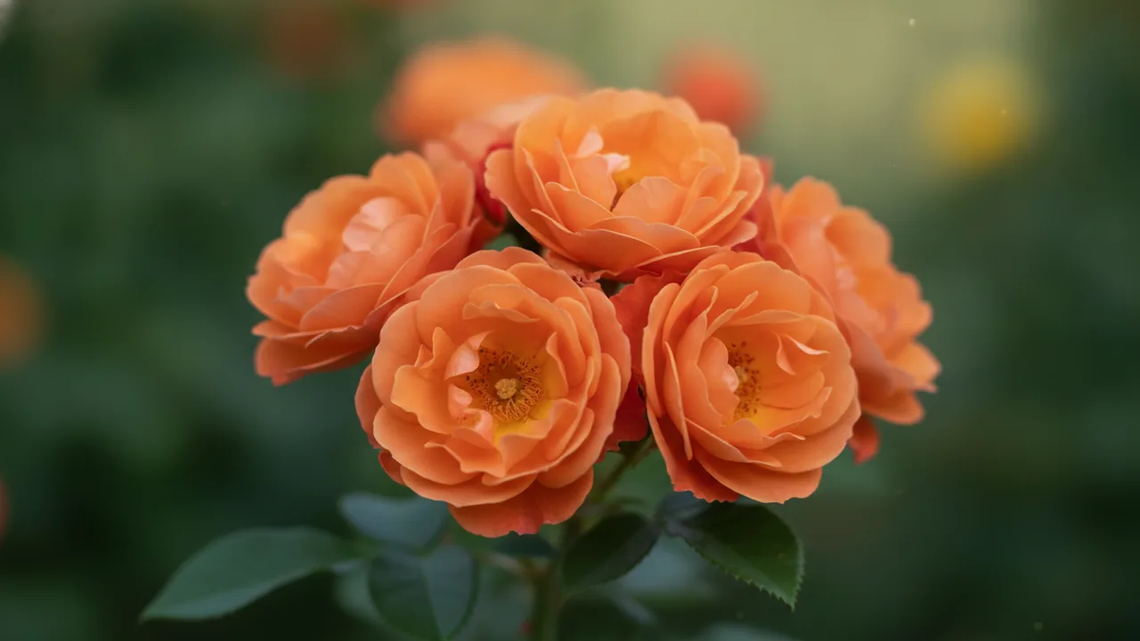 Louise Clements (Rosa 'Clelou') - orange flowers, illustrated plant card