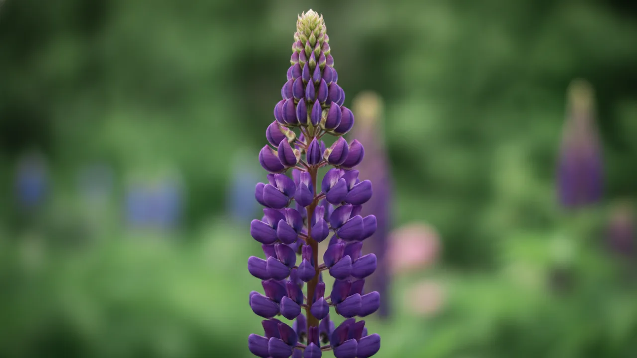 Manhattan Lights (Lupinus 'Manhattan Lights') - purple flowers, illustrated plant card