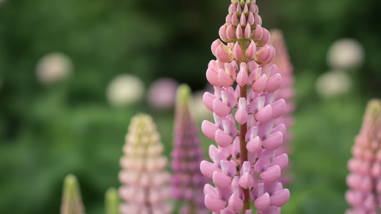 The Chatelaine (Lupinus 'The Chatelaine') - pink flowers, illustrated plant card