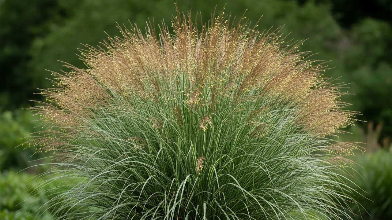 Morning Light (Miscanthus sinensis 'Morning Light') - white flowers, illustrated plant card