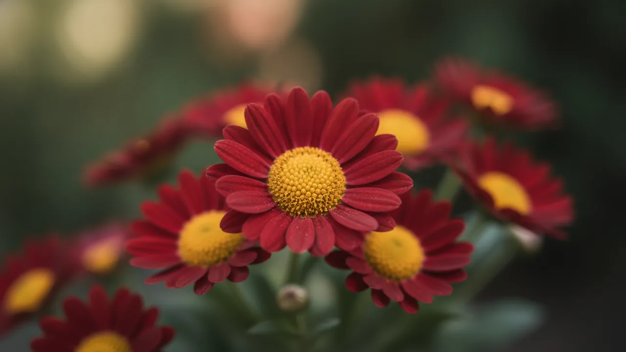 Red Marguerite Daisy (Argyranthemum) - red flowers, illustrated plant card
