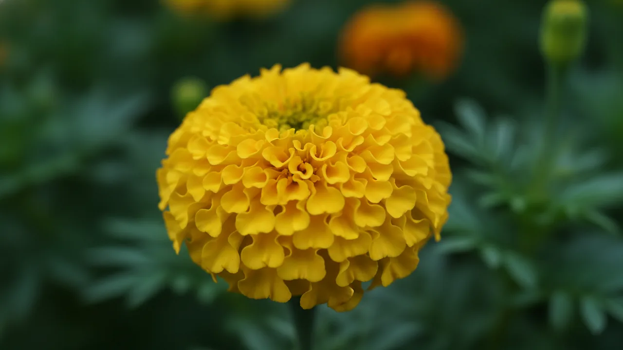 Gold Marigold (Tagetes 'Gold') - yellow flowers, illustrated plant card
