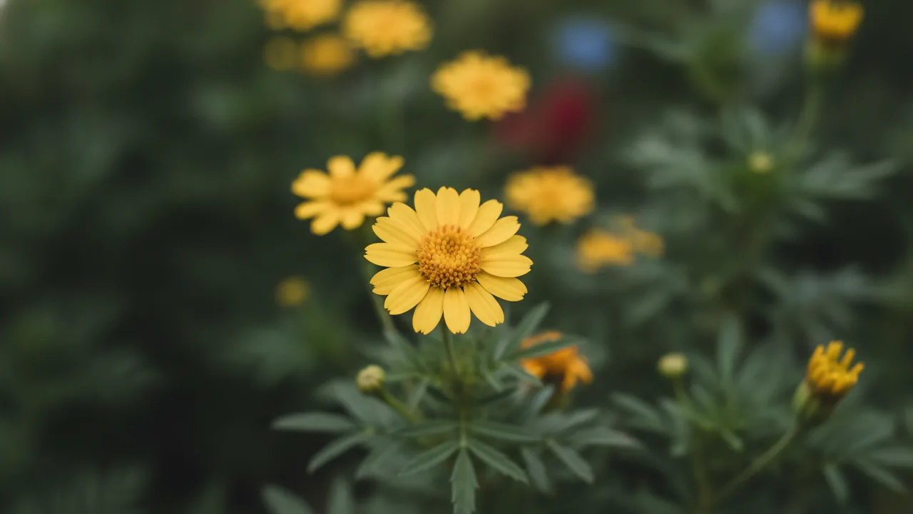 Lemon Gem (Tagetes tenuifolia 'Lemon Gem') - yellow flowers, illustrated plant card