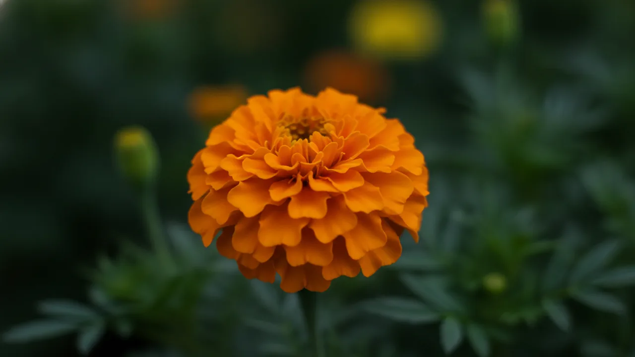 Orange Marigold (Tagetes 'Orange') - orange flowers, illustrated plant card