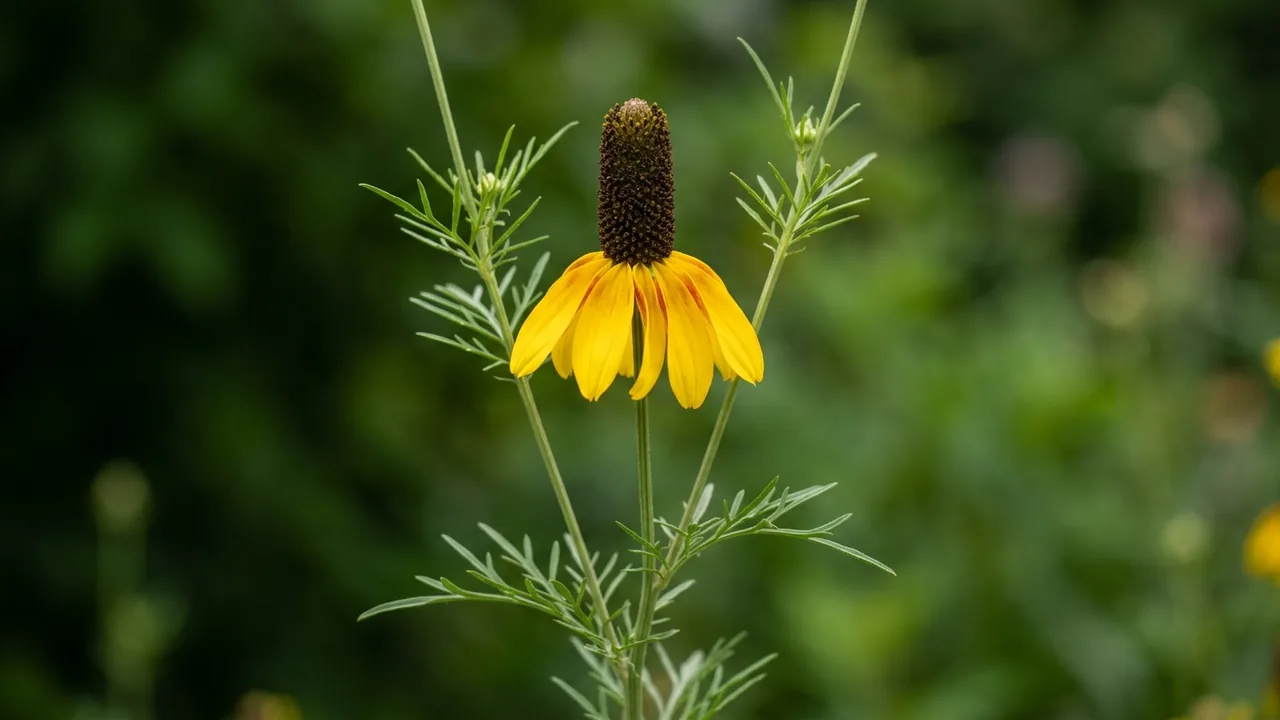 Mexican Hat (Ratibida columnifera) - yellow flowers, illustrated plant card