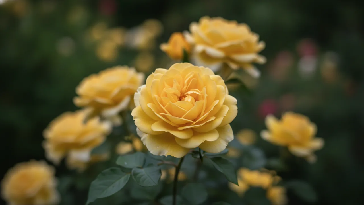 Michelangelo (Rosa 'Meitelov') - yellow flowers, illustrated plant card