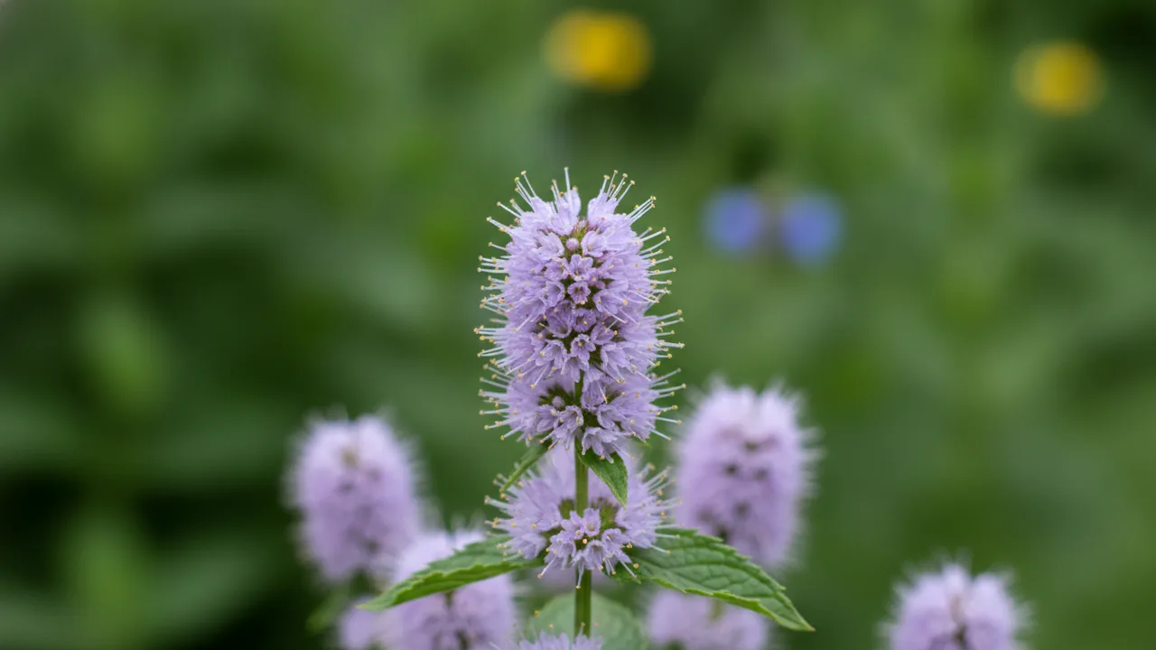 Mint (Mentha) - purple flowers, illustrated plant card