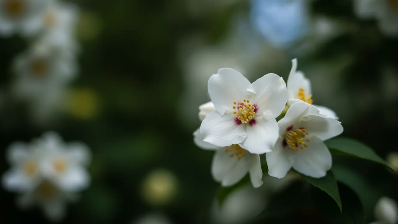 Belle Étoile (Philadelphus 'Belle Etoile') - white flowers, illustrated plant card