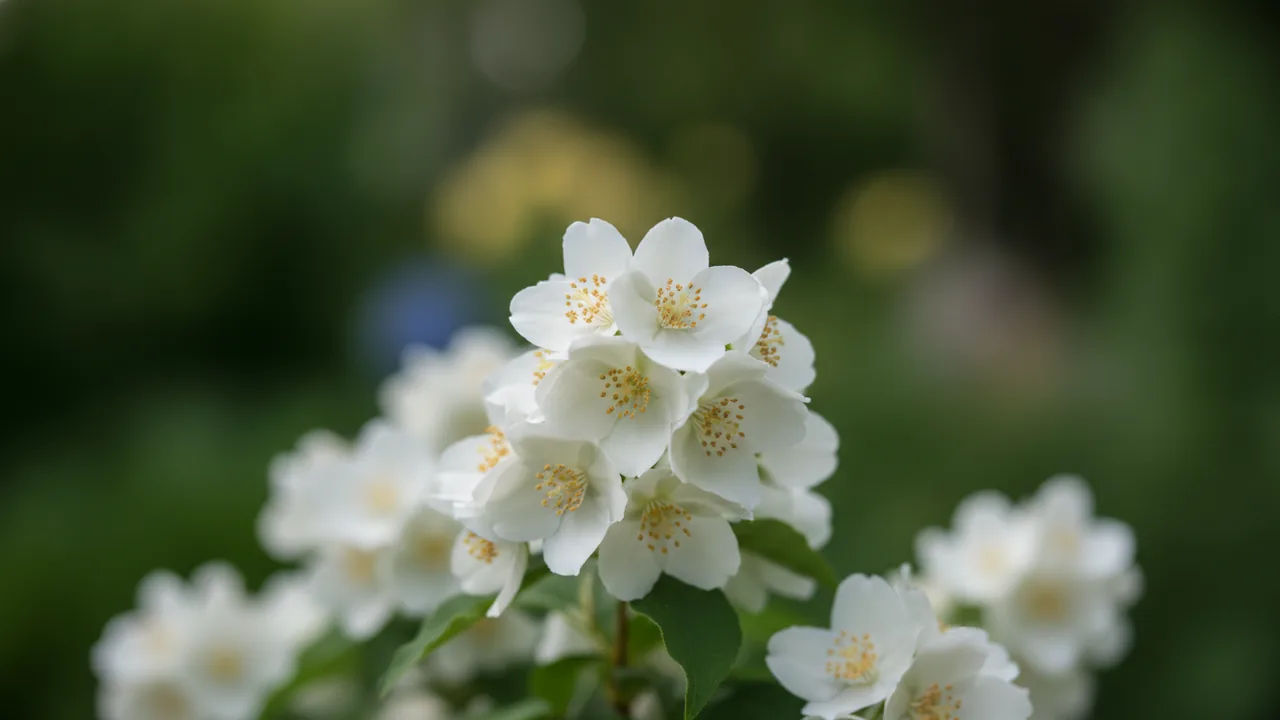 Miniature Snowflake (Philadelphus 'Miniature Snowflake') - white flowers, illustrated plant card