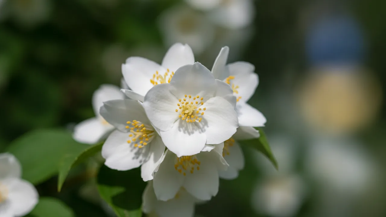 Snowbelle (Philadelphus 'Snowbelle') - white flowers, illustrated plant card