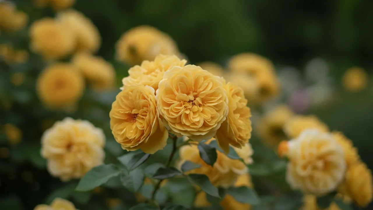 Molineux (Rosa 'Ausmol') - yellow flowers, illustrated plant card