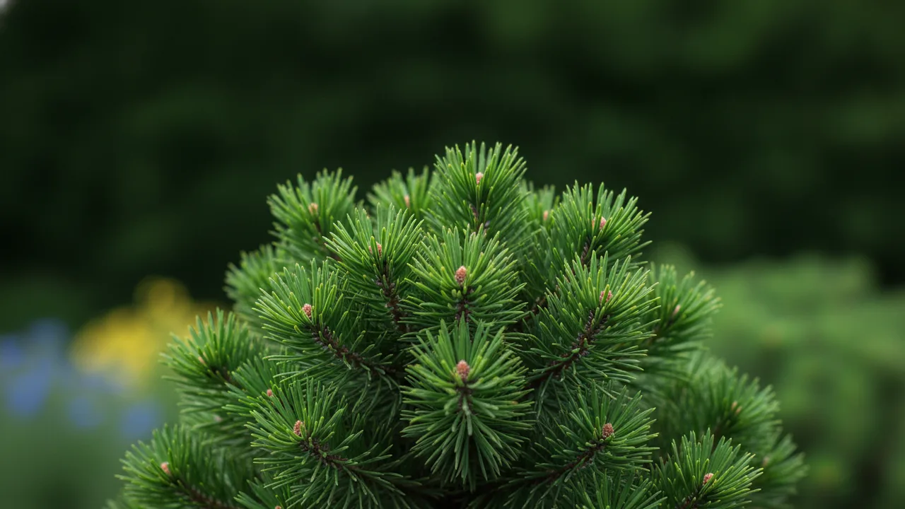 Mugo Pine (Pinus mugo) - foliage plant, illustrated plant card