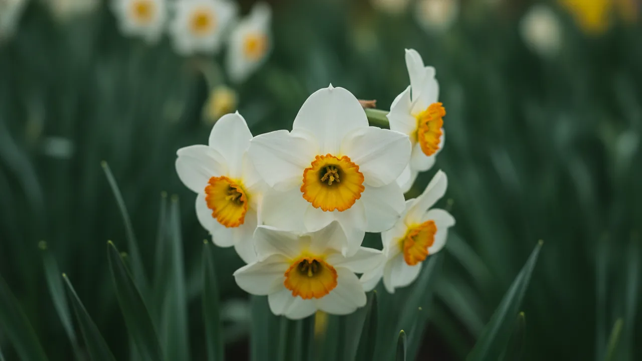 Actaea (Narcissus 'Actaea') - white flowers, illustrated plant card