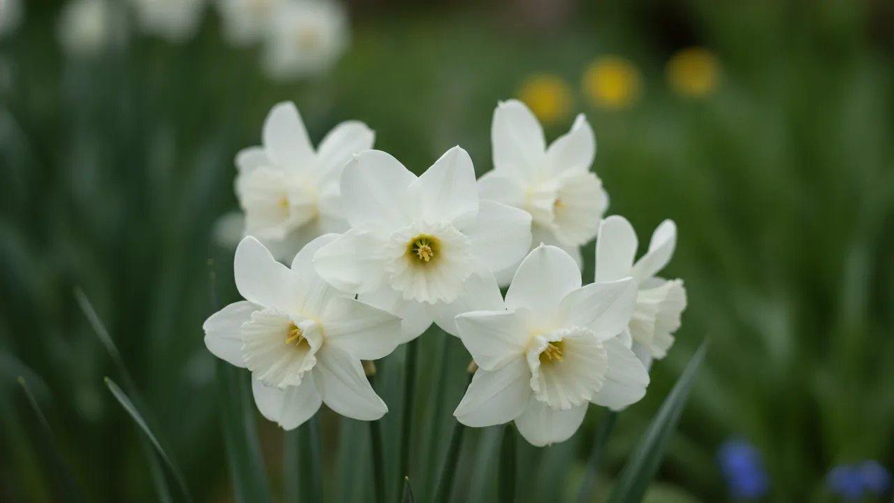 Mount Hood (Narcissus 'Mount Hood') - white flowers, illustrated plant card