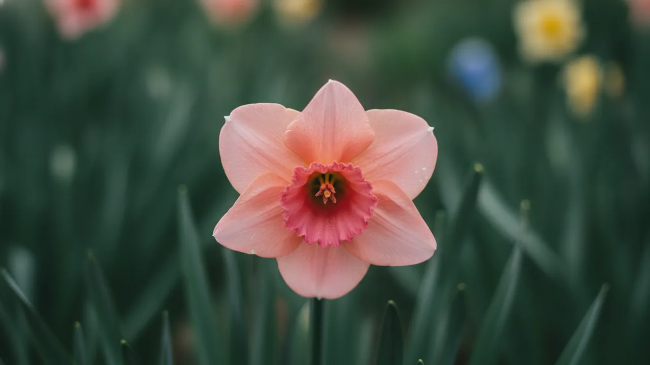 Pink Charm (Narcissus 'Pink Charm') - white flowers, illustrated plant card