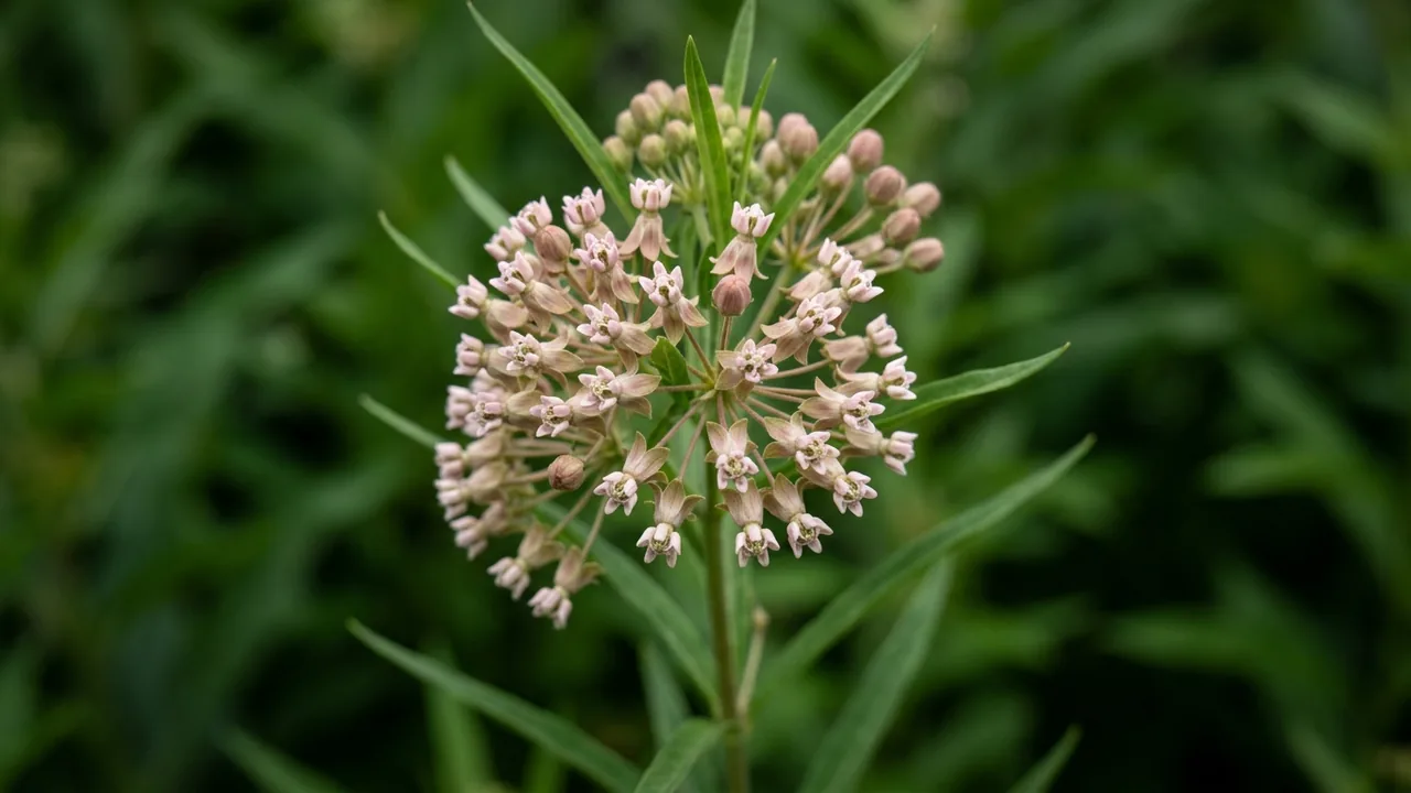 Narrowleaf Milkweed (Asclepias fascicularis) - pink flowers, illustrated plant card
