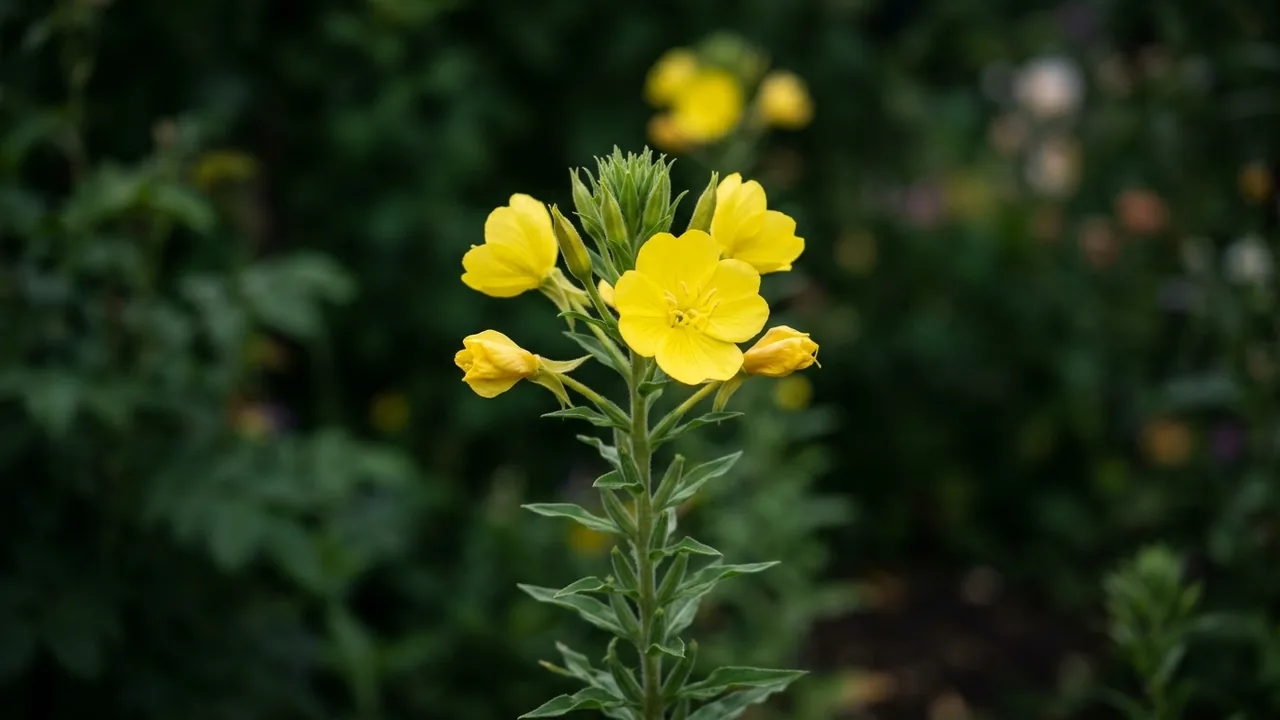 Narrowleaf Sundrops (Oenothera fruticosa) - yellow flowers, illustrated plant card
