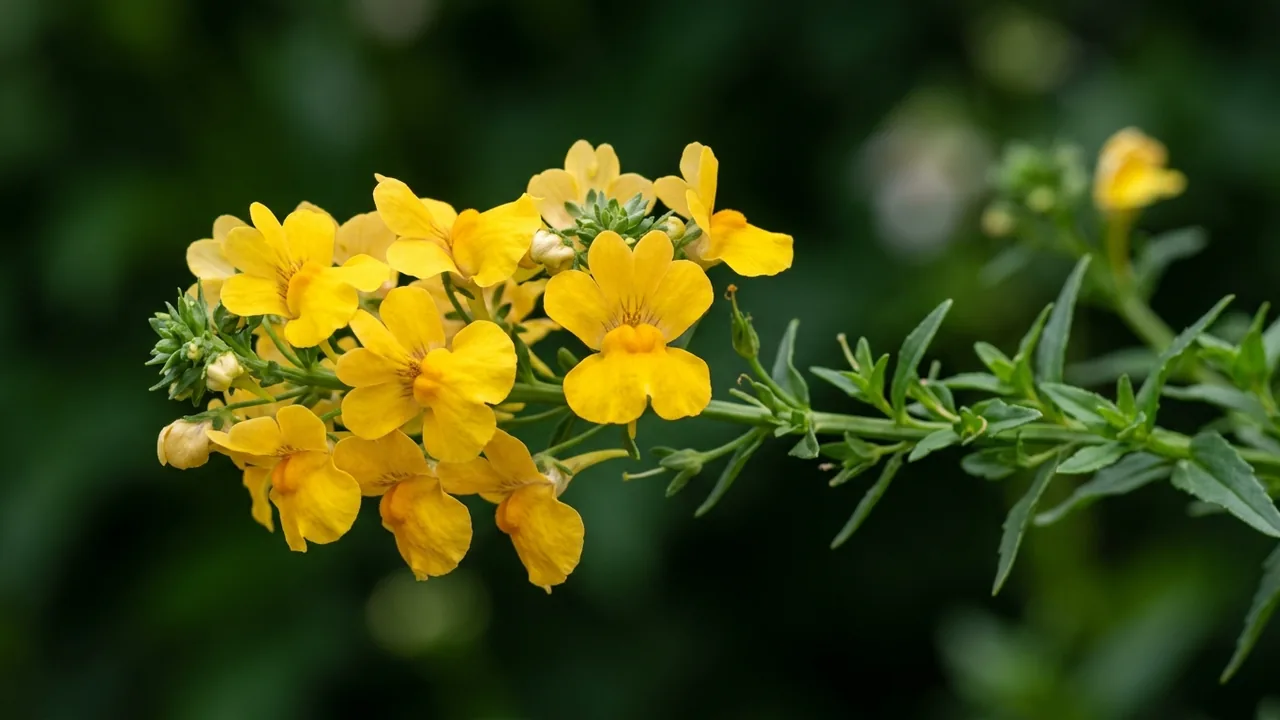 Sunsatia Lemon Nemesia (Nemesia 'Intraigoldtwo') - yellow flowers, illustrated plant card