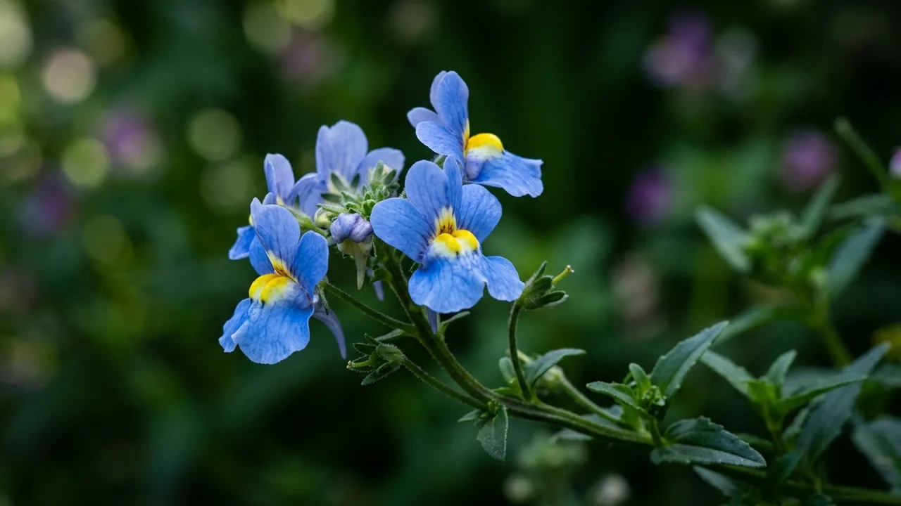 Nemesia - blue flowers, illustrated plant card