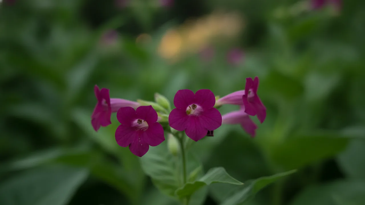 Pink Flowering Tobacco (Nicotiana alata) - pink flowers, illustrated plant card