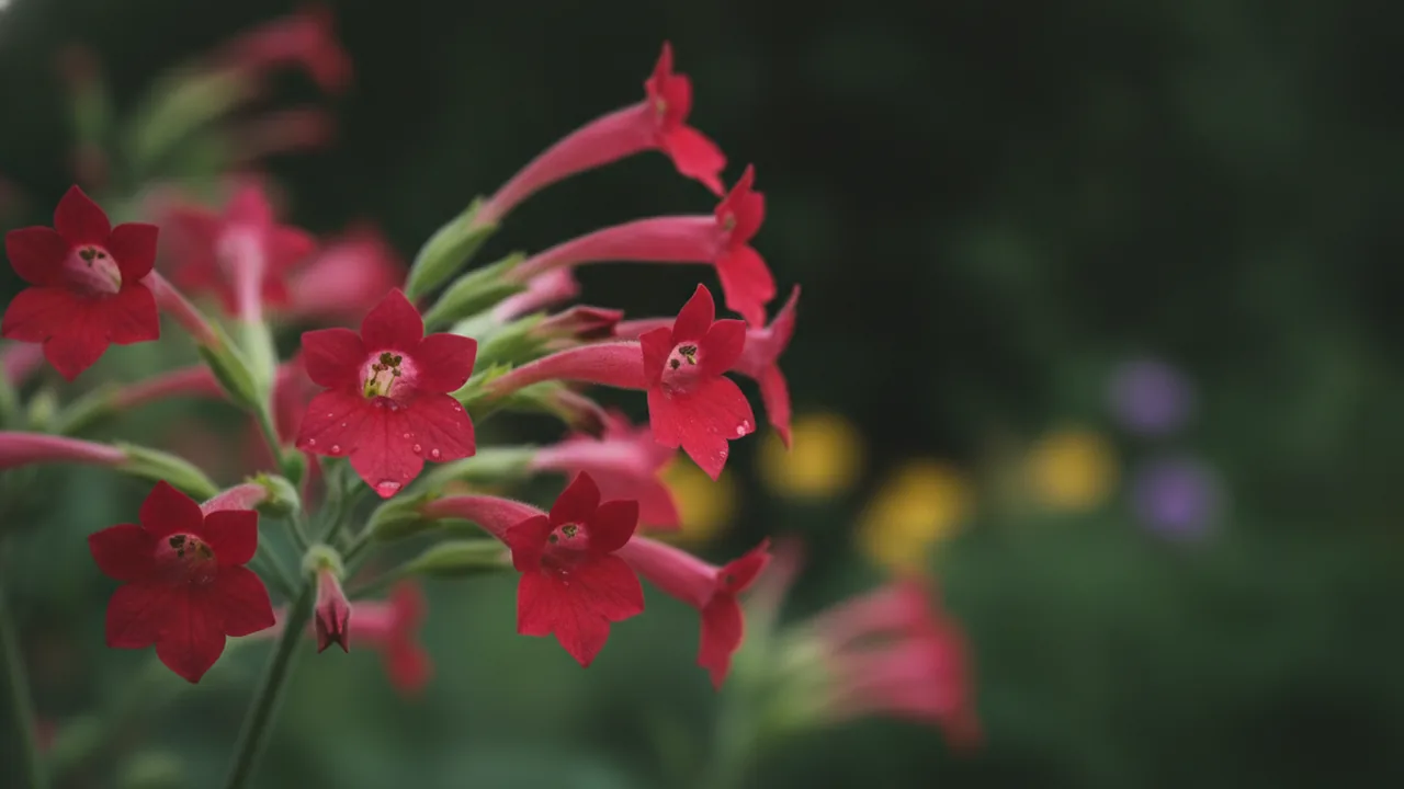 Red Flowering Tobacco (Nicotiana alata) - red flowers, illustrated plant card