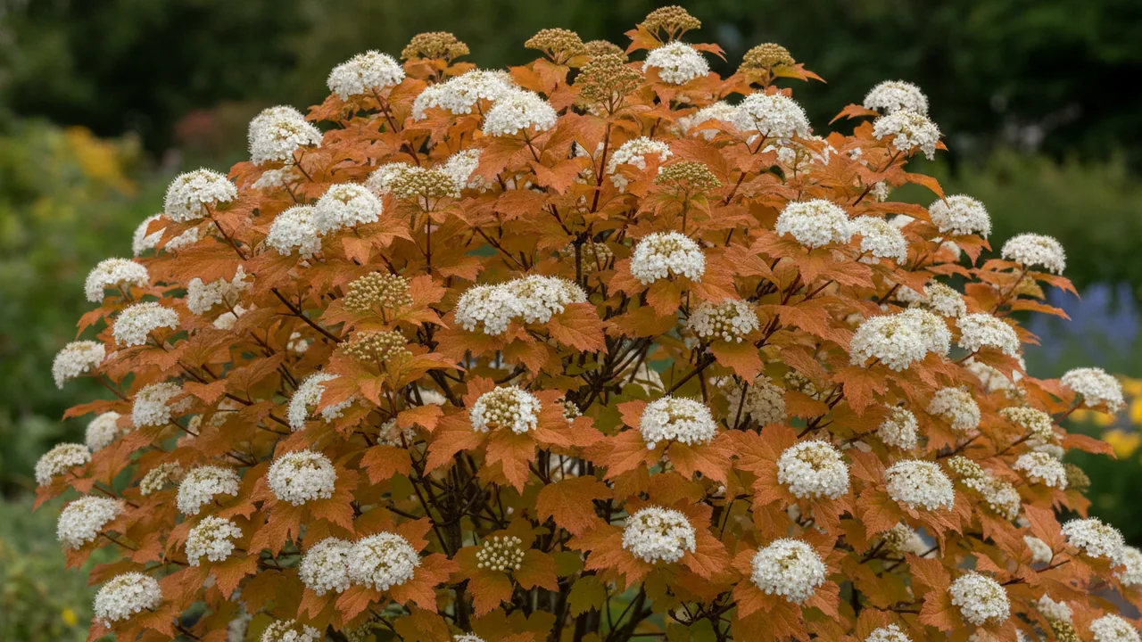 Amber Jubilee (Physocarpus opulifolius 'Jefam') - foliage plant, illustrated plant card