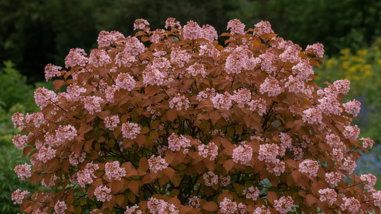 Coppertina (Physocarpus opulifolius 'Mindia') - foliage plant, illustrated plant card