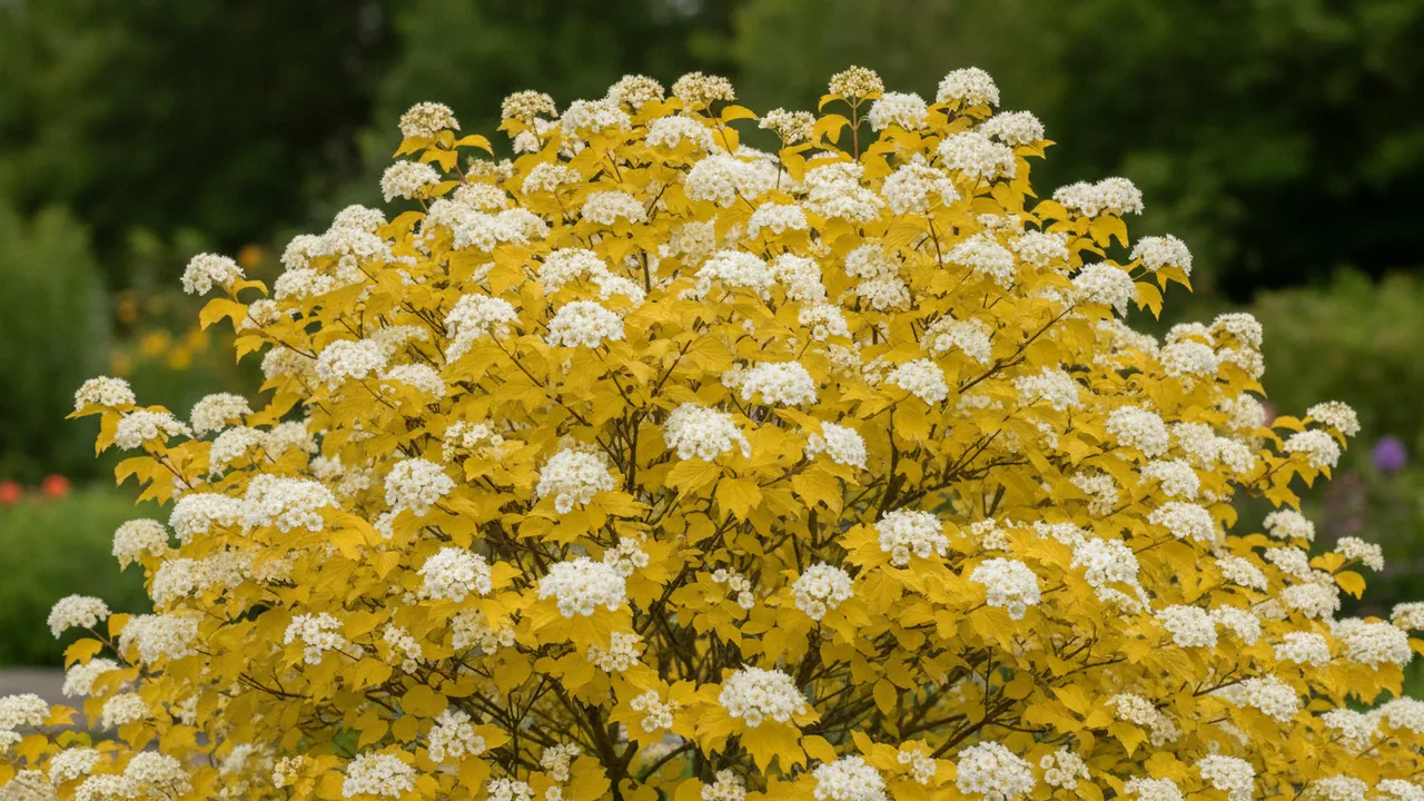 Nugget (Physocarpus opulifolius 'Nugget') - foliage plant, illustrated plant card