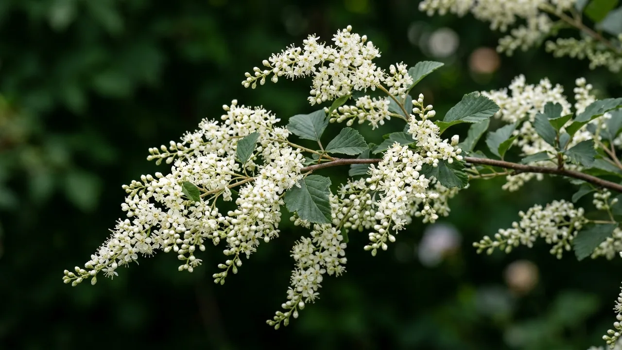 Oceanspray (Holodiscus discolor) - white flowers, illustrated plant card