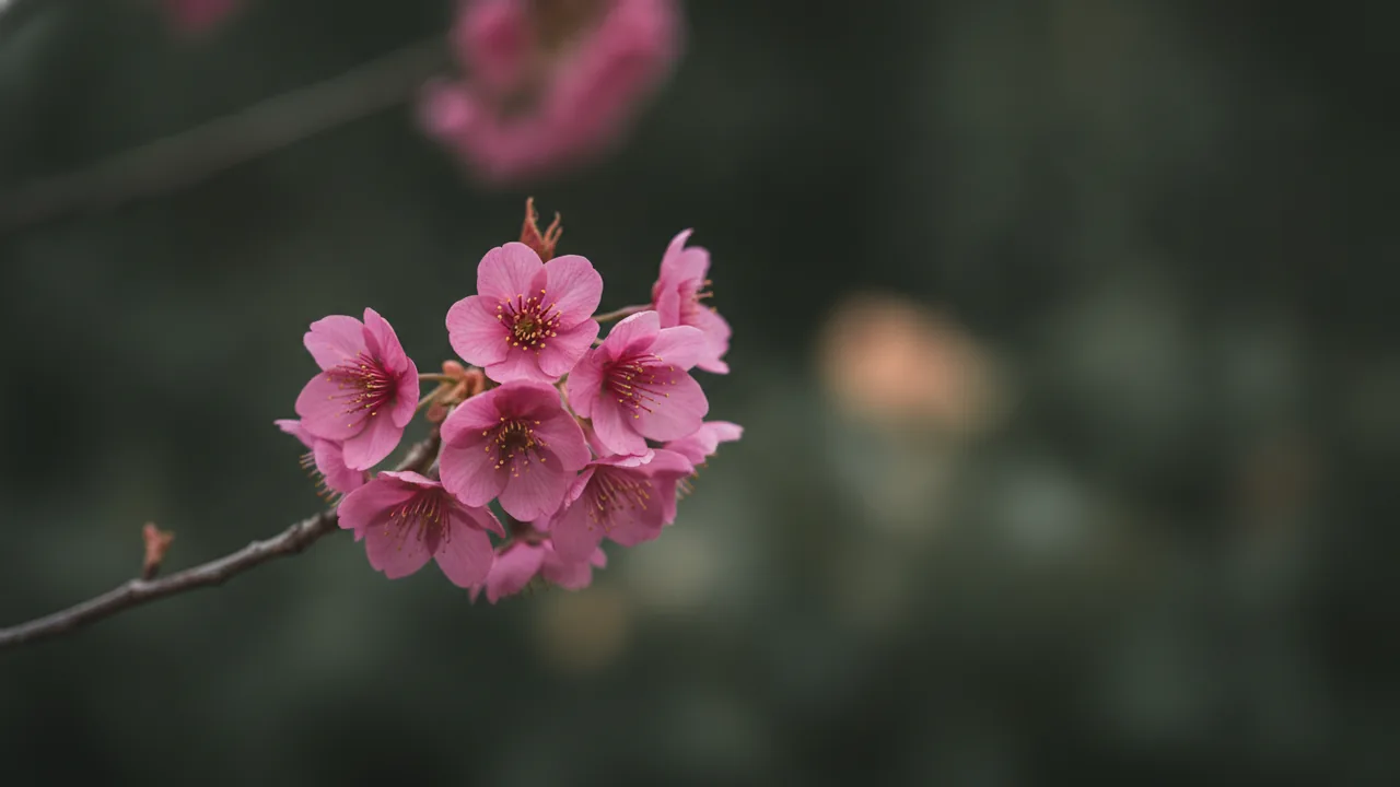 Okame Cherry (Prunus 'Okame') - pink flowers, illustrated plant card