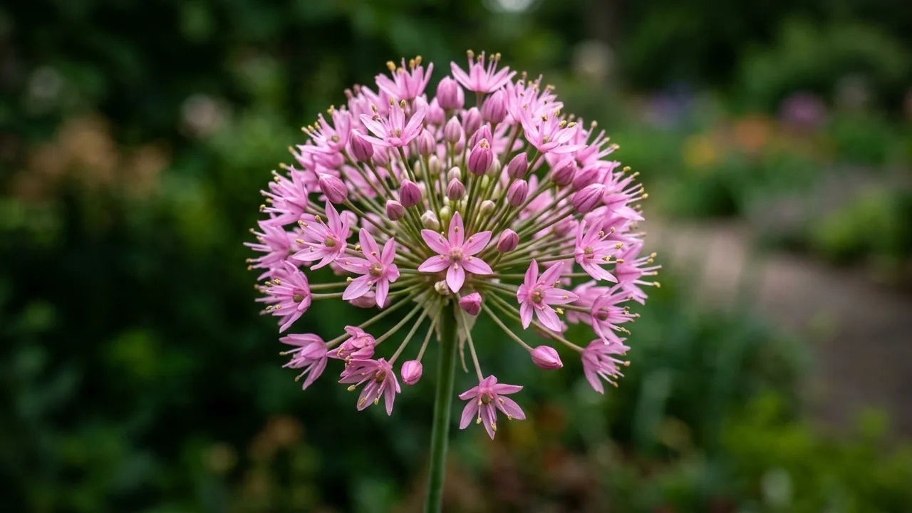 Prairie Onion (Allium stellatum) - pink flowers, illustrated plant card