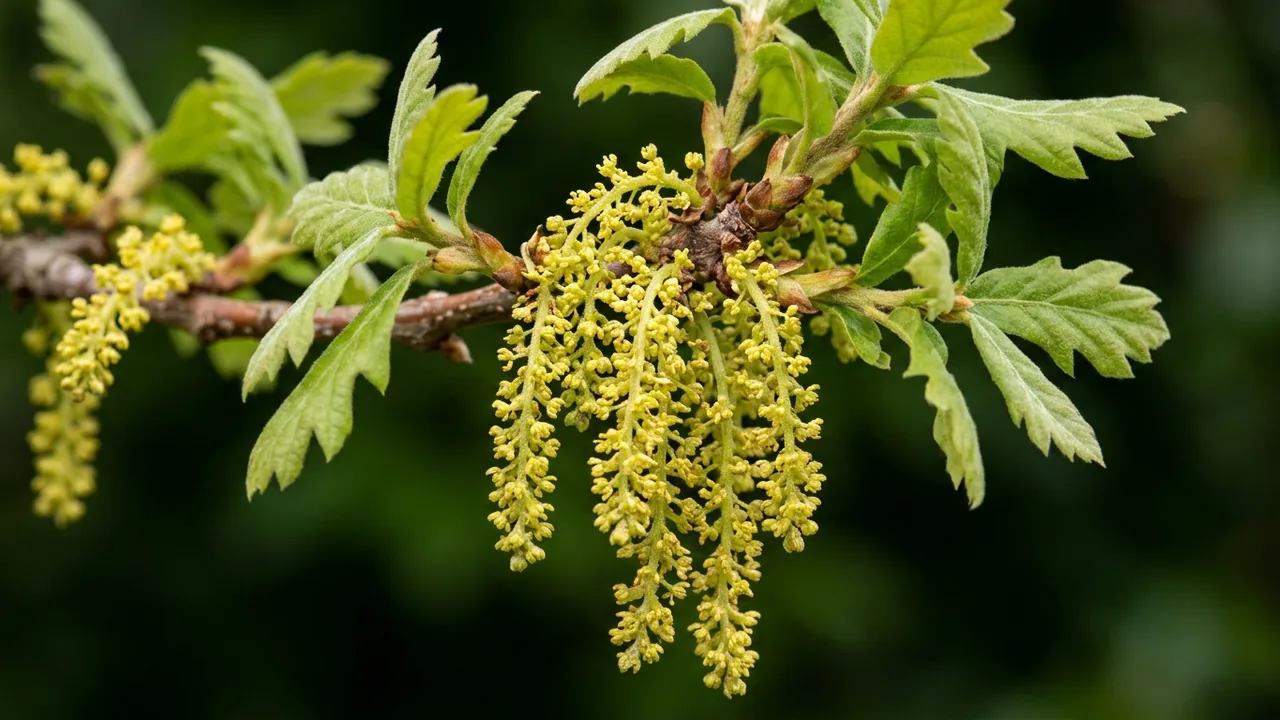 Oregon White Oak (Quercus garryana) - yellow flowers, illustrated plant card