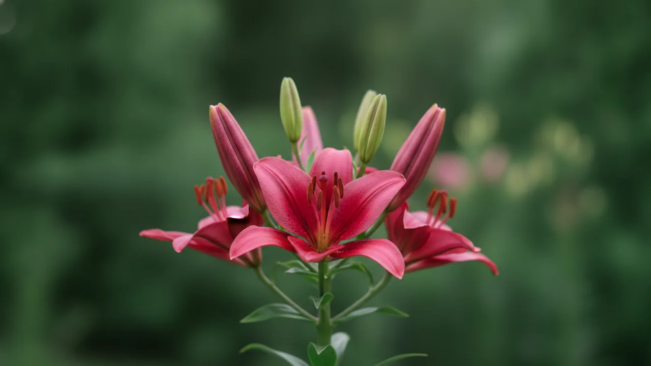 Oriental Lily (Lilium) - pink flowers, illustrated plant card