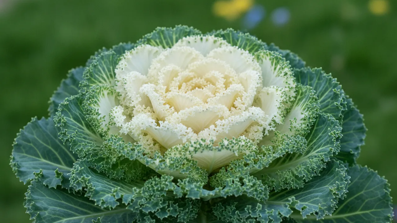 White Ornamental Kale (Brassica oleracea) - foliage plant, illustrated plant card