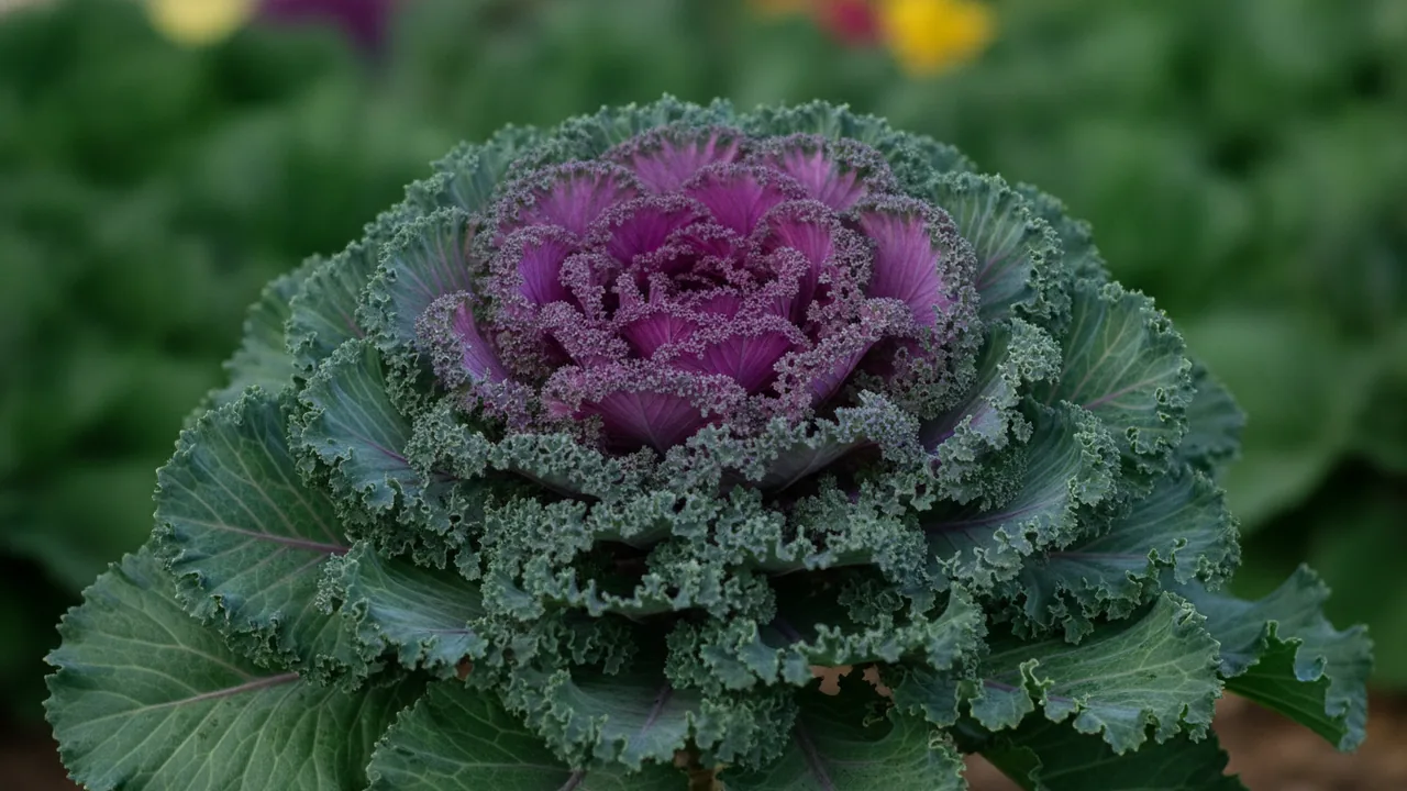 Ornamental Kale (Brassica oleracea) - foliage plant, illustrated plant card