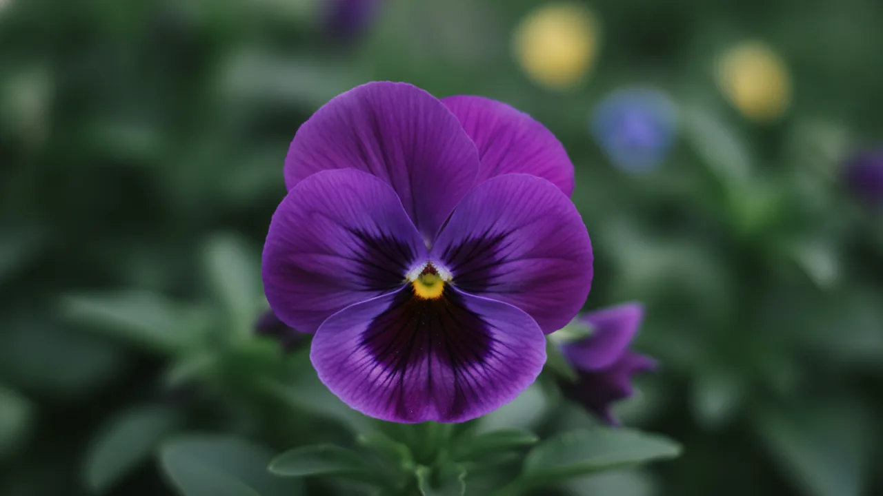 Purple Face Pansy (Viola wittrockiana 'Purple Face') - purple flowers, illustrated plant card
