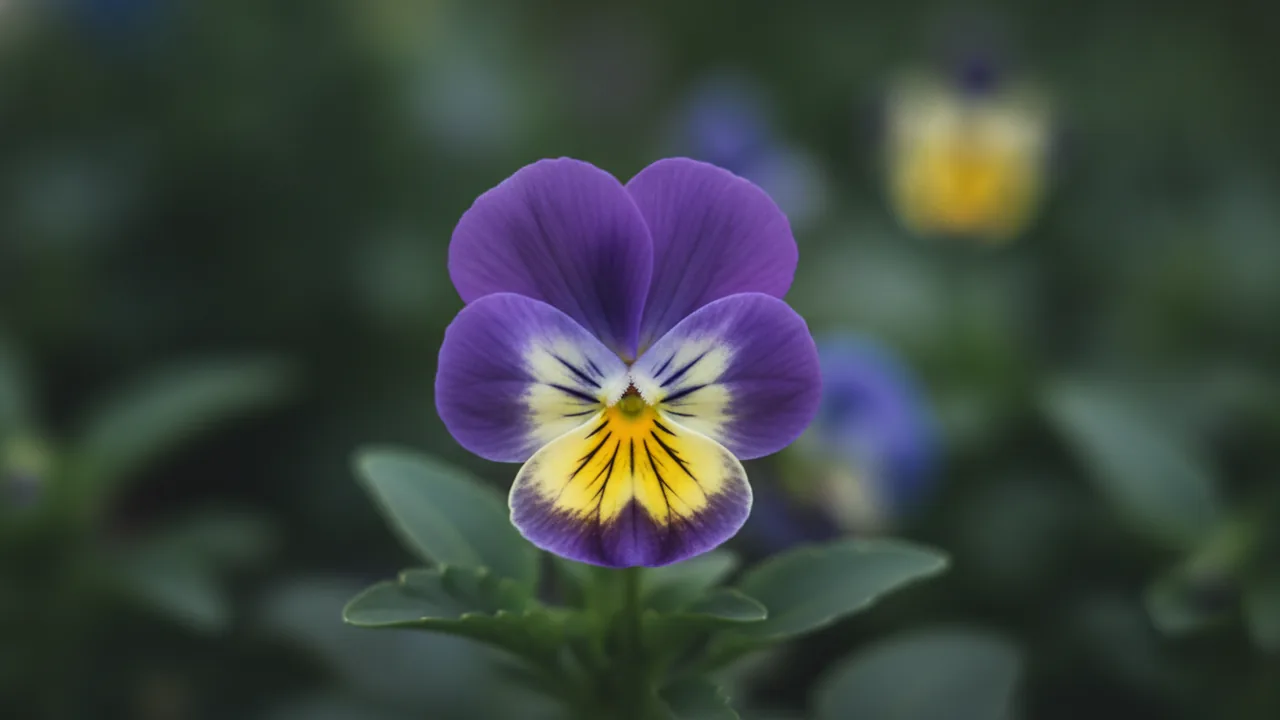 Sorbet Viola (Viola cornuta 'Sorbet') - purple flowers, illustrated plant card