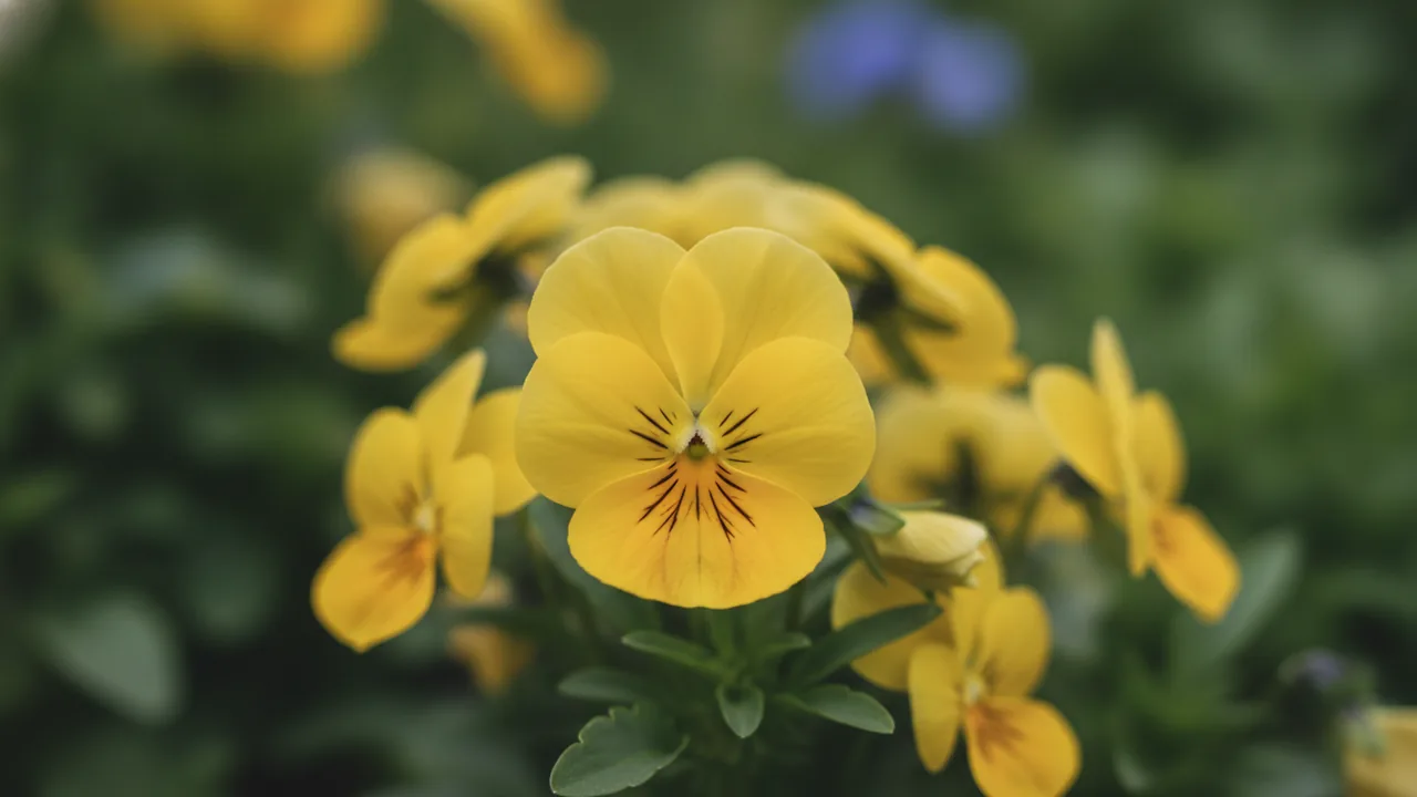 Yellow Viola (Viola cornuta 'Yellow') - yellow flowers, illustrated plant card