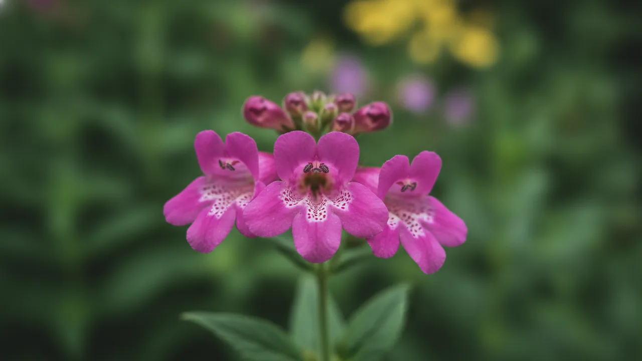 Penstemon - pink flowers, illustrated plant card