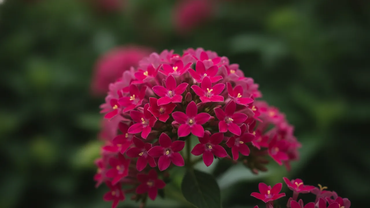 Raspberry Pentas (Pentas lanceolata) - red flowers, illustrated plant card