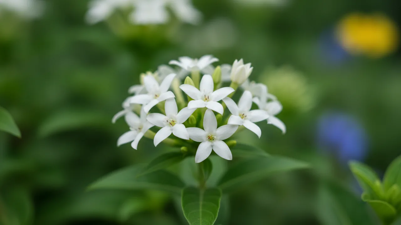 White Pentas (Pentas lanceolata) - white flowers, illustrated plant card