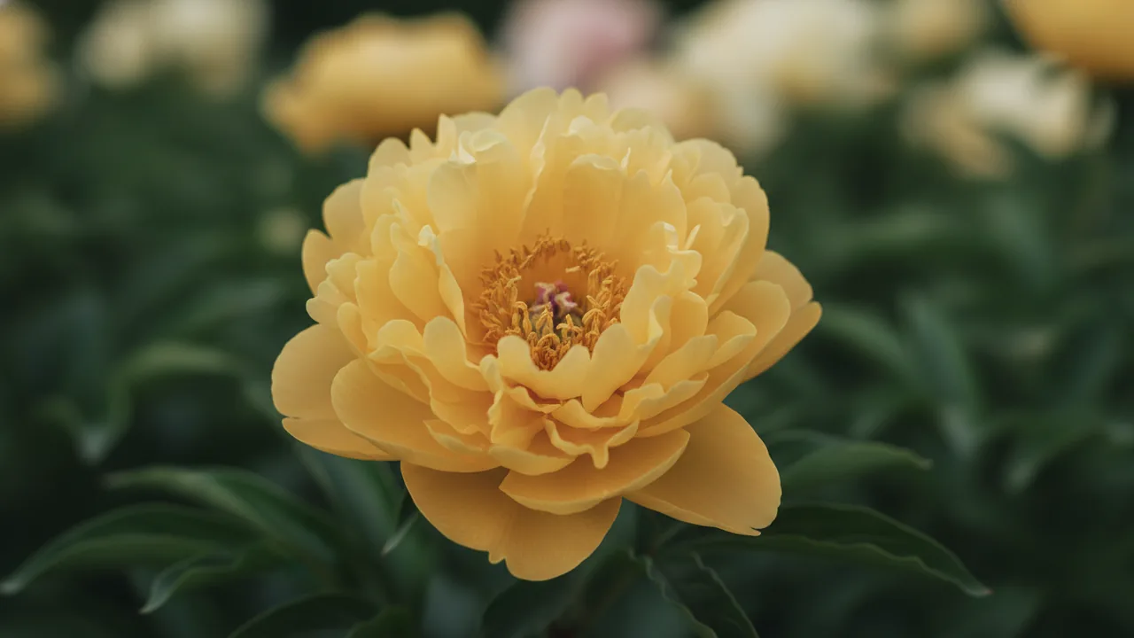 Bartzella (Paeonia 'Bartzella') - yellow flowers, illustrated plant card